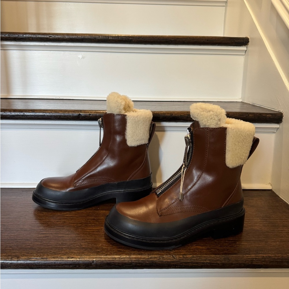 Chloe Roy Ankle Boots Brown Leather with Shearling